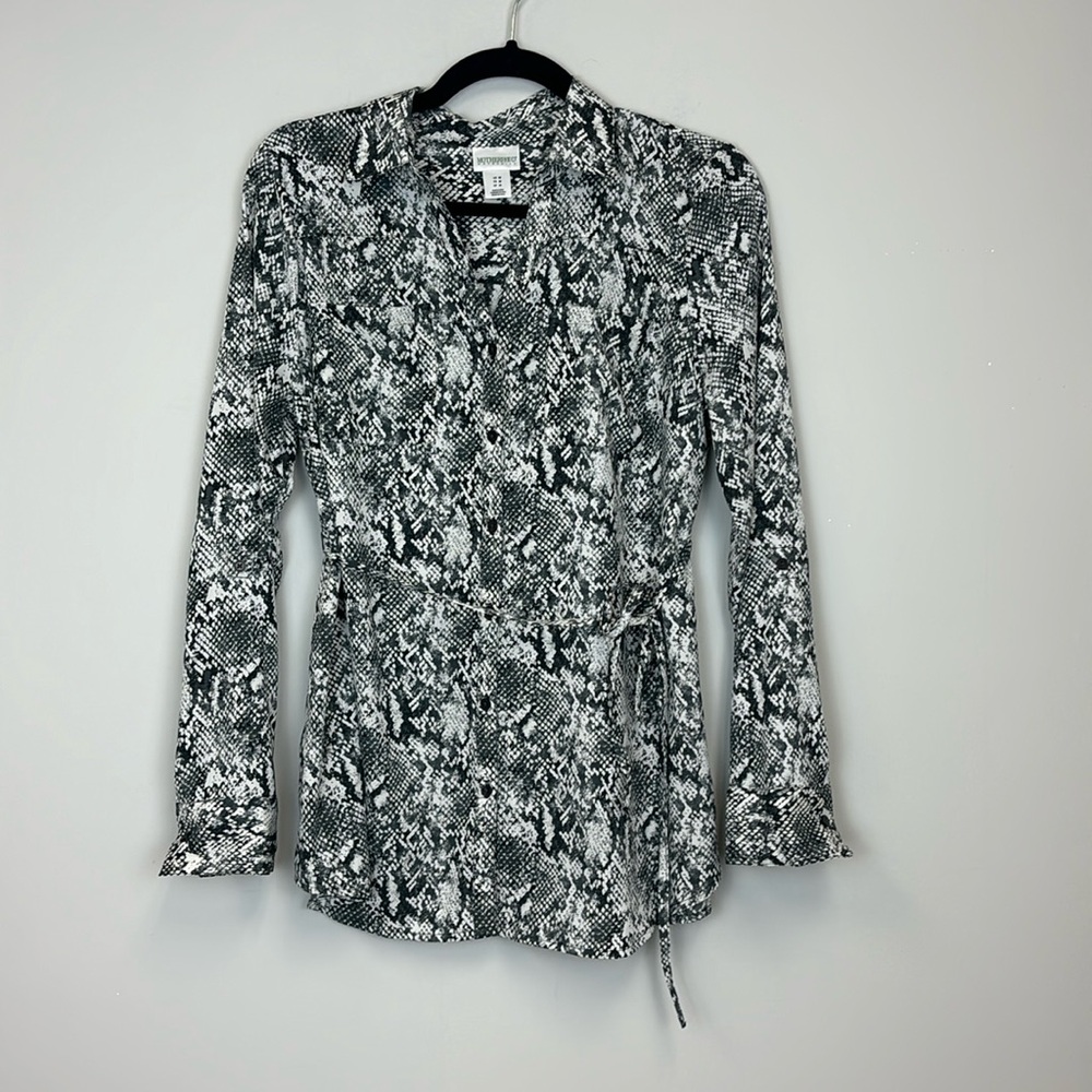 Motherhood Maternity Snake Print Button Down Blouse Top Belted Medium